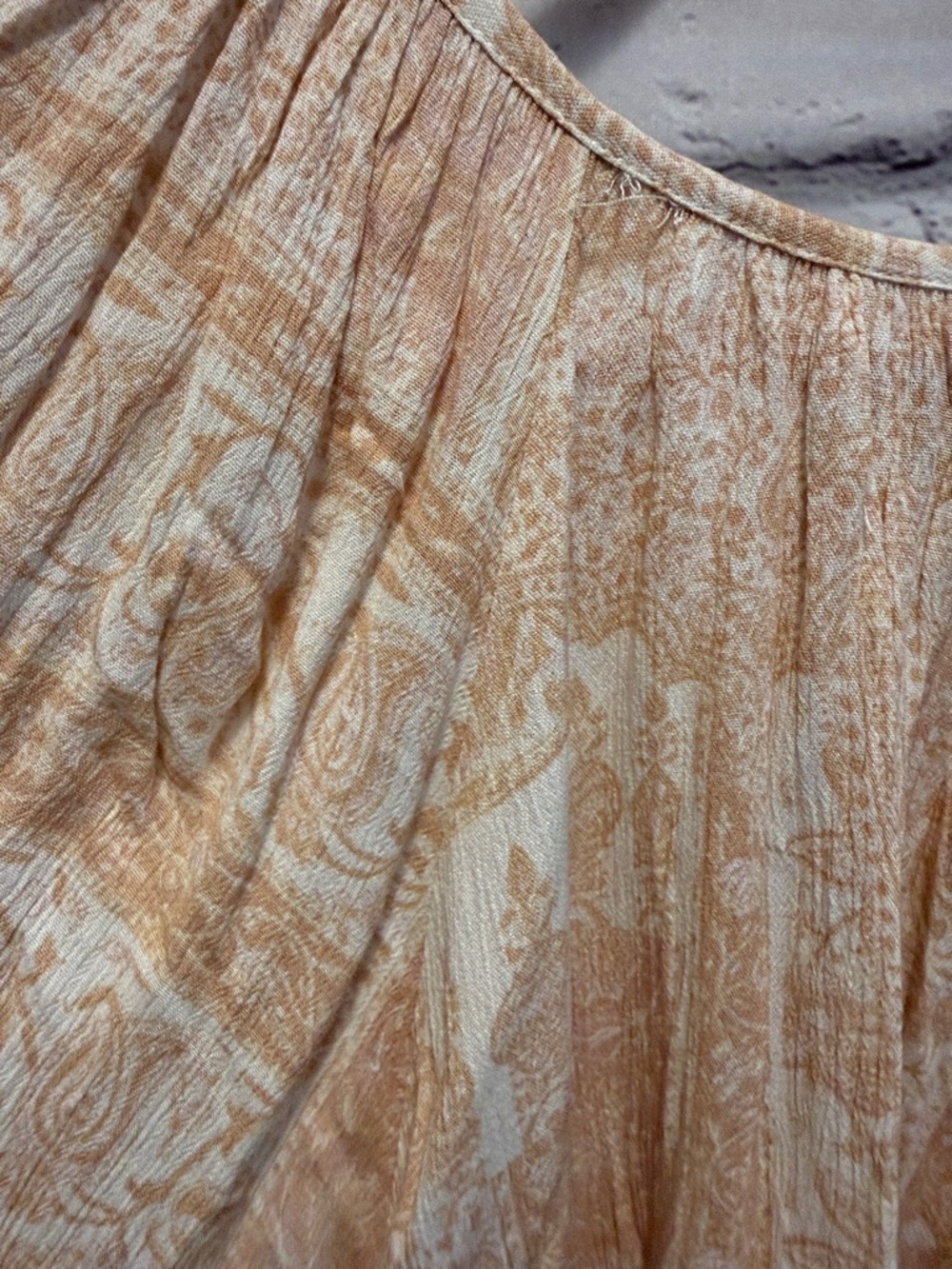 Wonderly Cream & Tan Boho Tie-Front Peasant Blouse - Picture 6 of 7